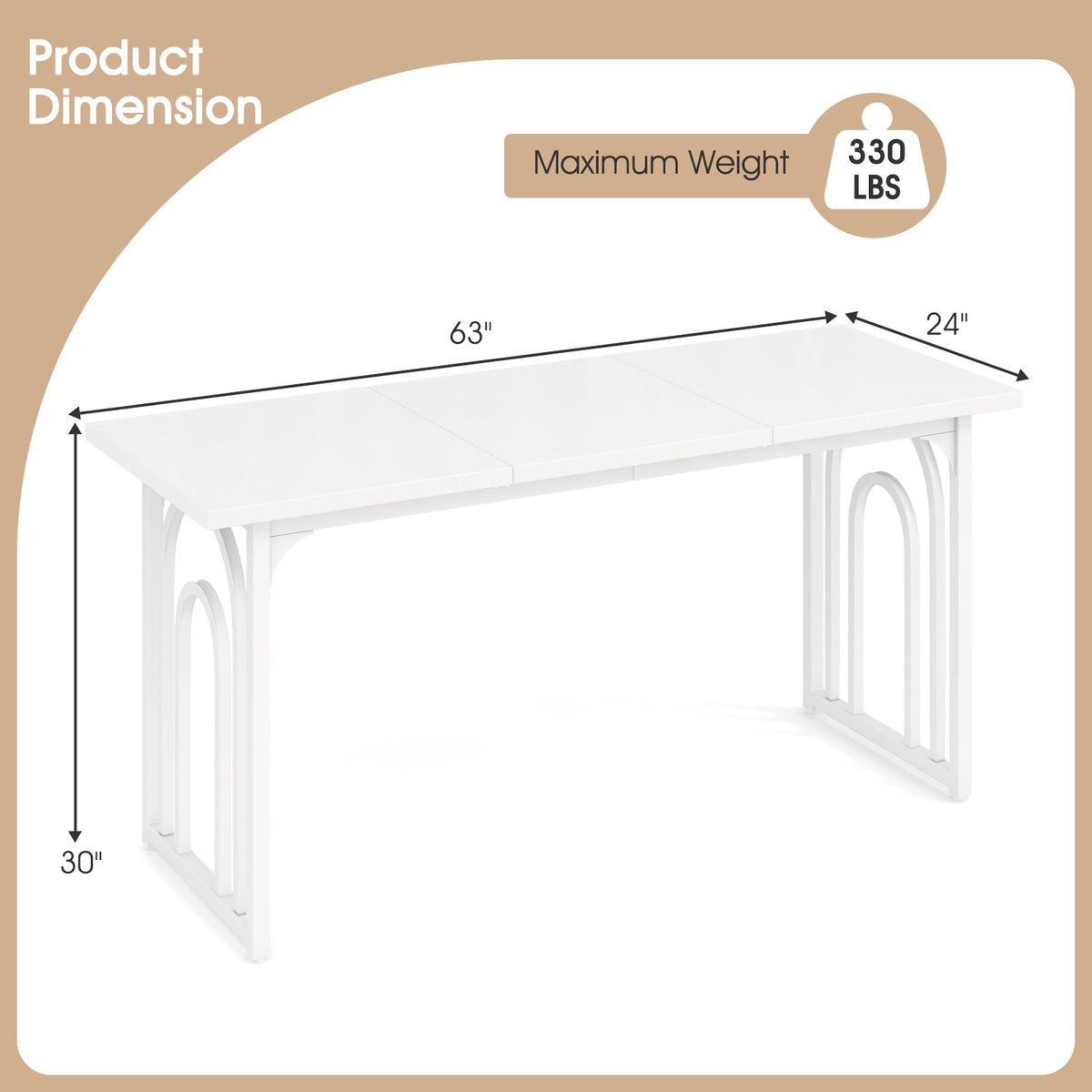 Dining Table for 6-8 People 63 Inch Rectangular Farmhouse Kitchen Table-White view 5
