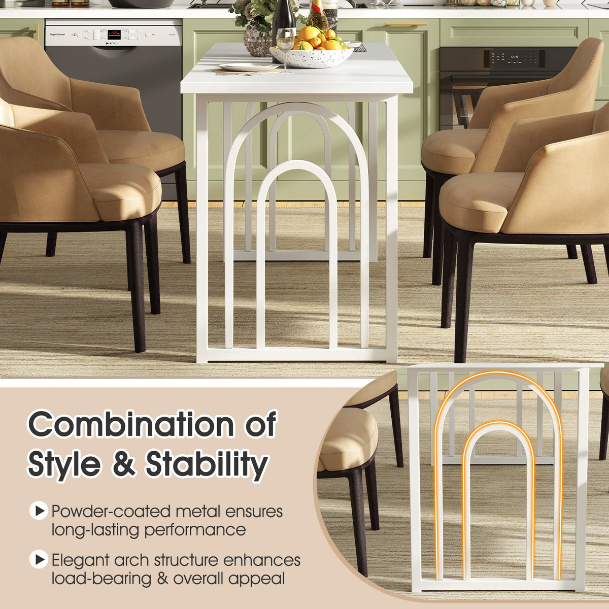 Dining Table for 6-8 People 63 Inch Rectangular Farmhouse Kitchen Table-White view 8