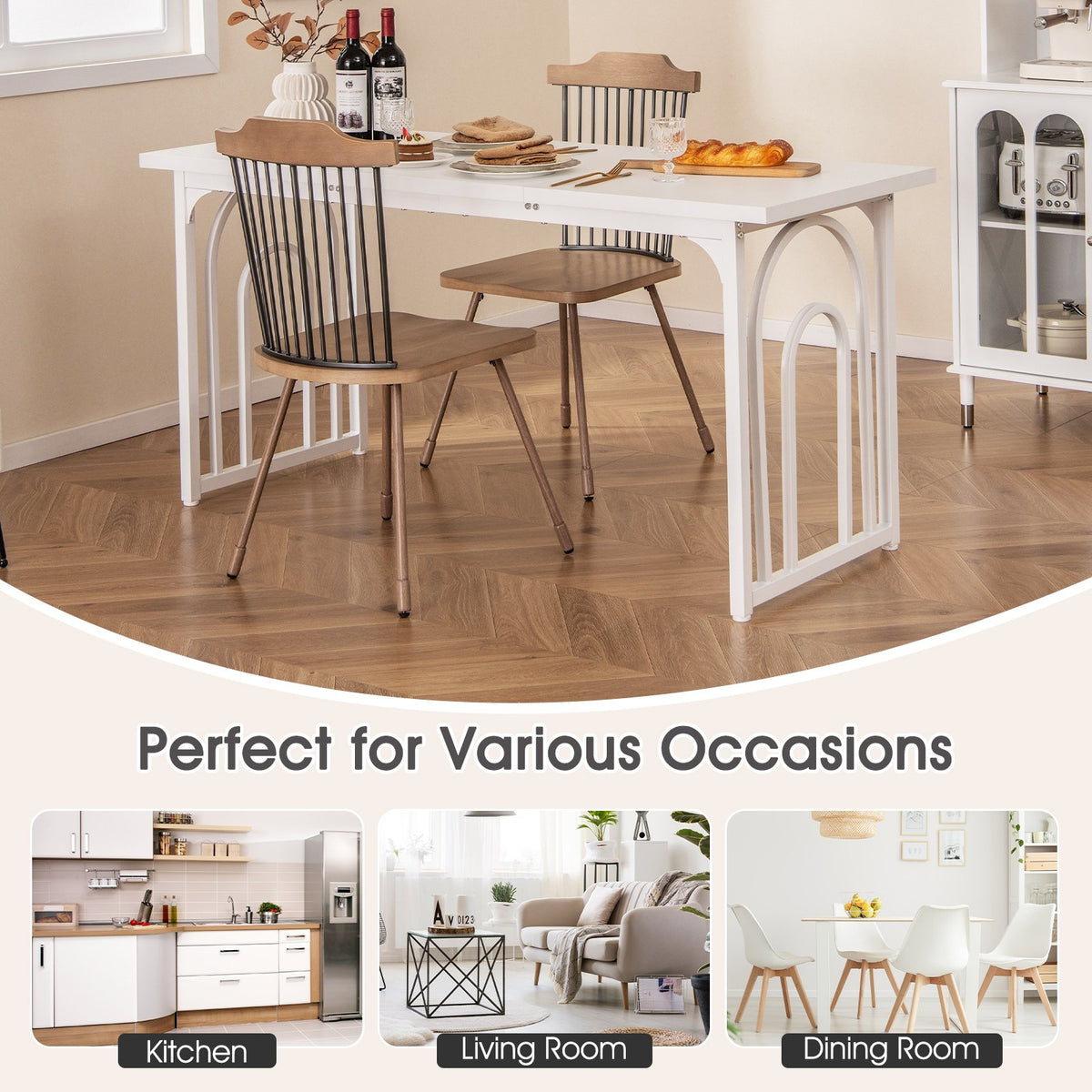 Dining Table for 6-8 People 63 Inch Rectangular Farmhouse Kitchen Table-White view 9