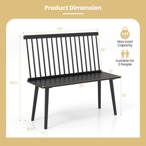 Dining Windsor Bench with Spindle Back and Anti-Slip Foot Pads-Black view 5