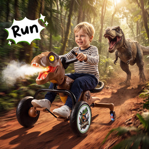 Dinosaur Drift Tricycle with Lights and Spray and 360-Degree Spin Mode-Brown view 2