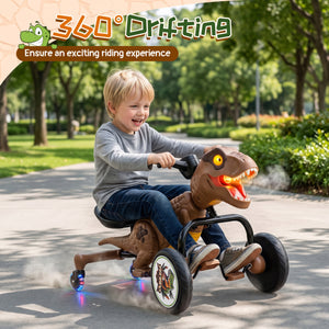 Dinosaur Drift Tricycle with Lights and Spray and 360-Degree Spin Mode-Brown view 6