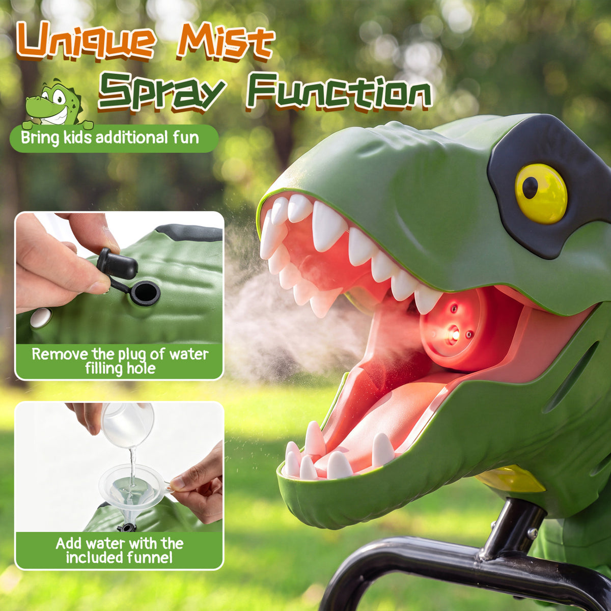 Dinosaur Drift Tricycle with Lights and Spray and 360-Degree Spin Mode-Green view 8