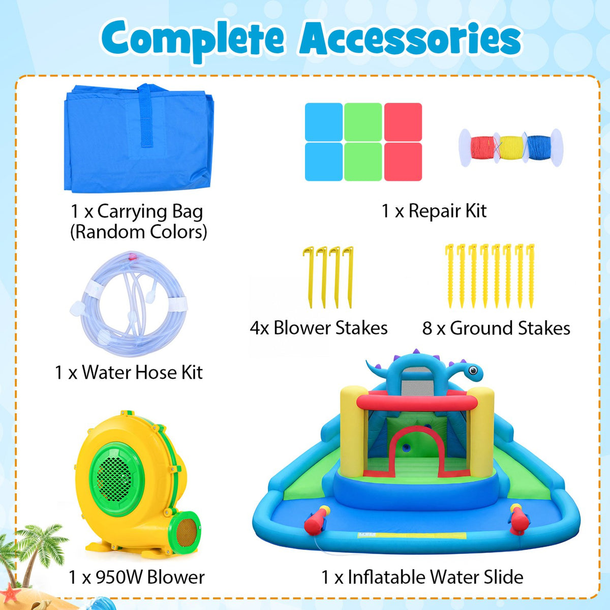 Dinosaur-themed Inflatable Water Slide Park with 950W Air Blower view 6