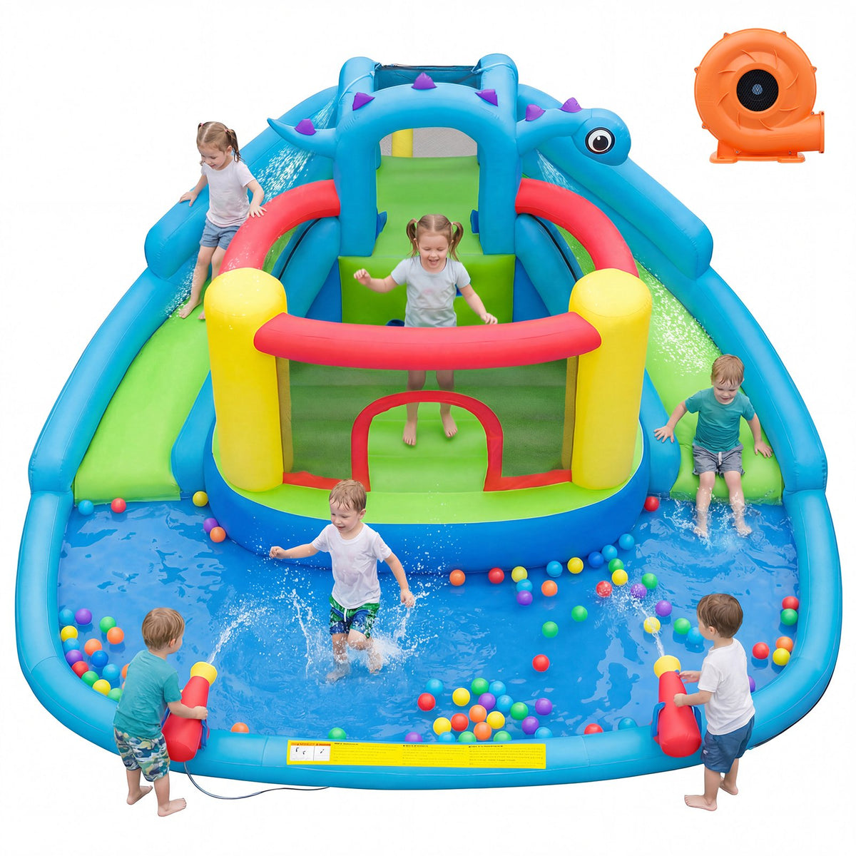 Dinosaur-themed Kids Inflatable Bounce House with 860W Air Blower view 3