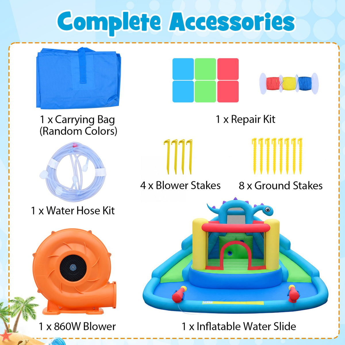 Dinosaur-themed Kids Inflatable Bounce House with 860W Air Blower view 5