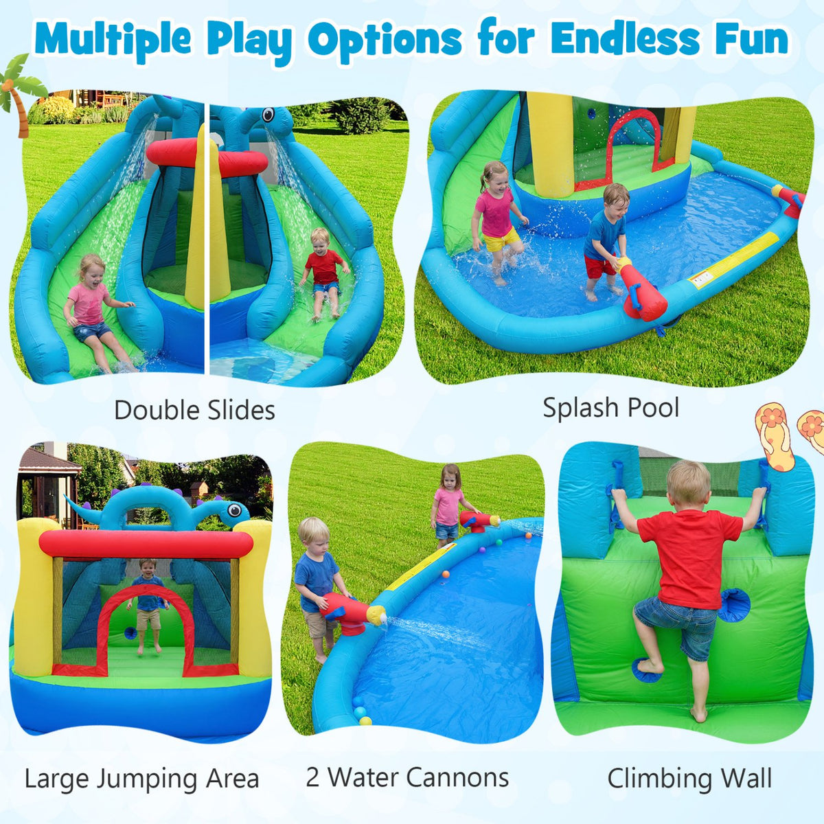 Dinosaur-themed Kids Inflatable Bounce House with 860W Air Blower view 8