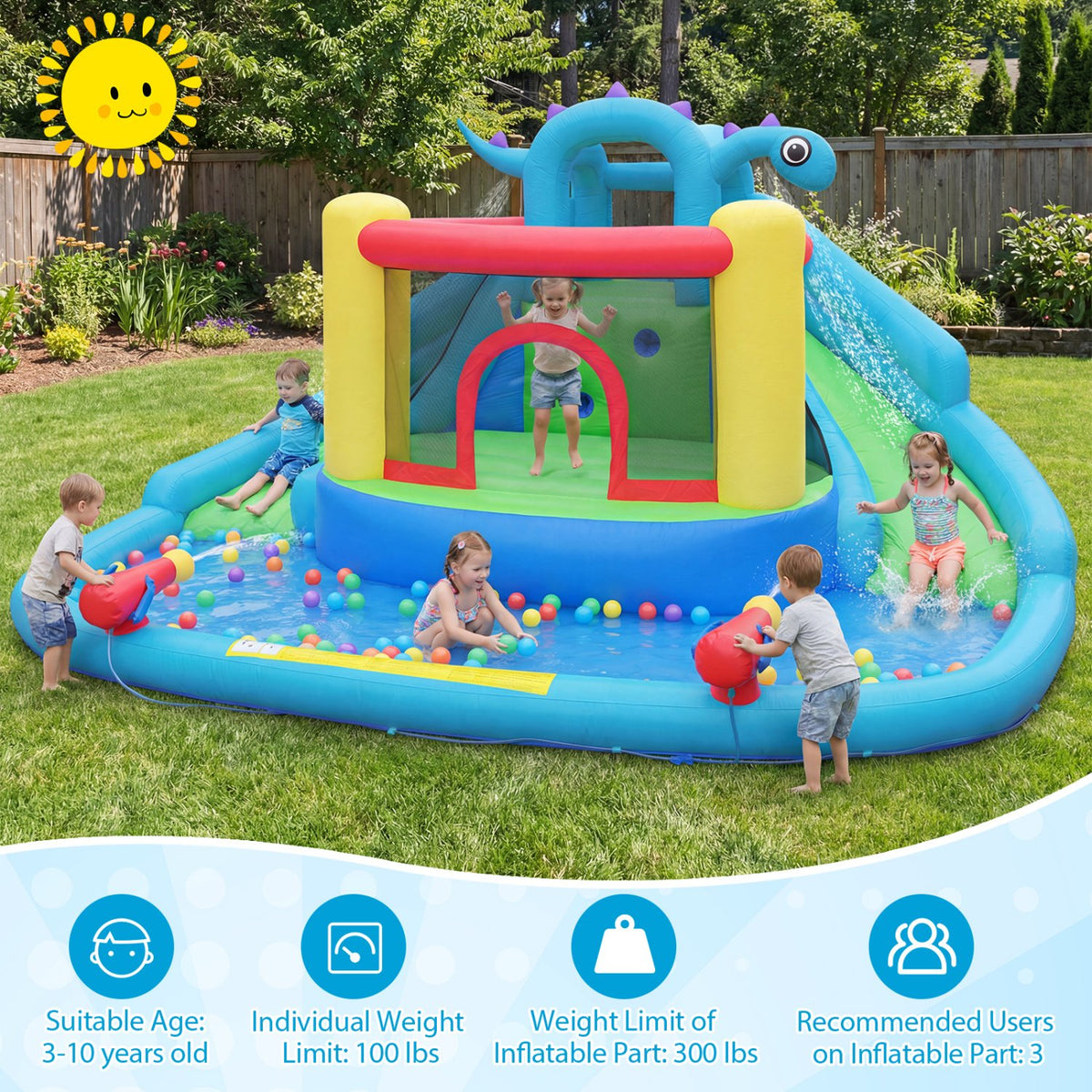 Dinosaur-themed Kids Inflatable Bounce House with 860W Air Blower view 9