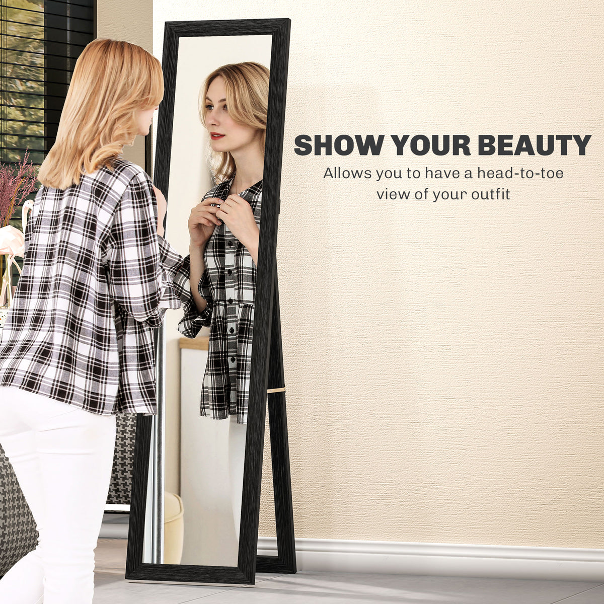 15" x 62" Full Length Mirror for Bedroom, Free Standing Dressing Mirror, Wall Mirror for Living Room, Black