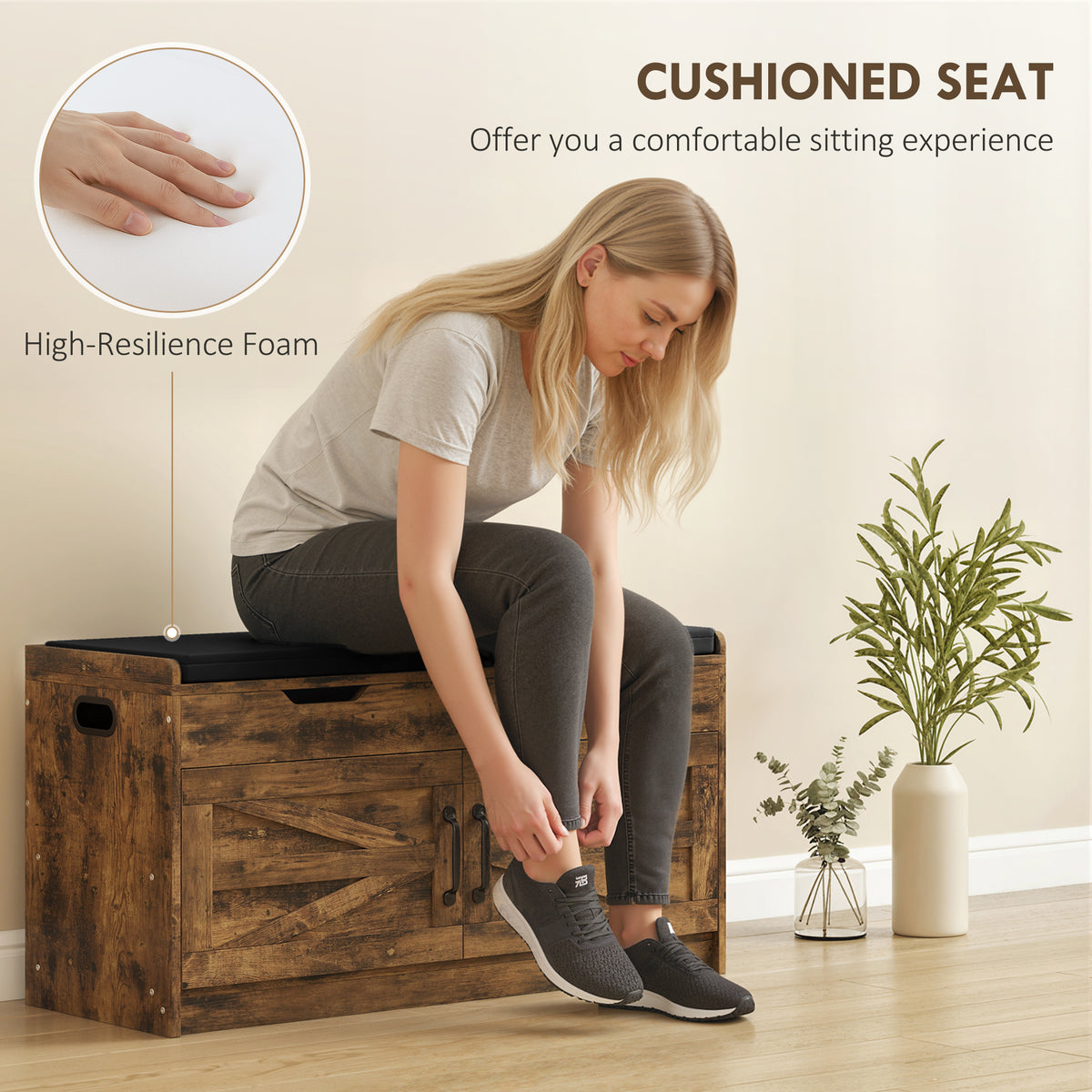 Shoe Storage Bench, Entryway Bench with 2-Tier Cabinet, Flip-Top Storage, Padded Cushion for Hallway – view 6