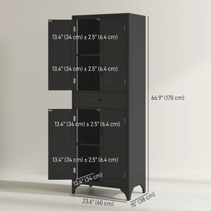 Freestanding Storage Cabinet, Kitchen Pantry Cabinet with 2 Shelves, 4 Doors for Dining Room, Black – view 2