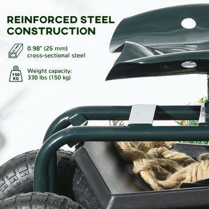 Garden Cart Garden Seat on Wheels with Tool Tray, 360° Swivel and Height Adjustable Seat, for Patio and Yard