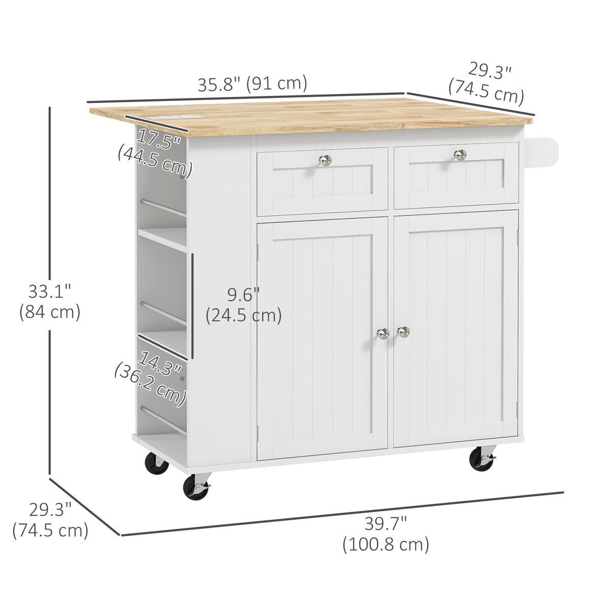 Kitchen Island with Power Outlet and Drop Leaf, Rolling Kitchen Cart with 2 Drawers and Adjustable Shelves – view 9