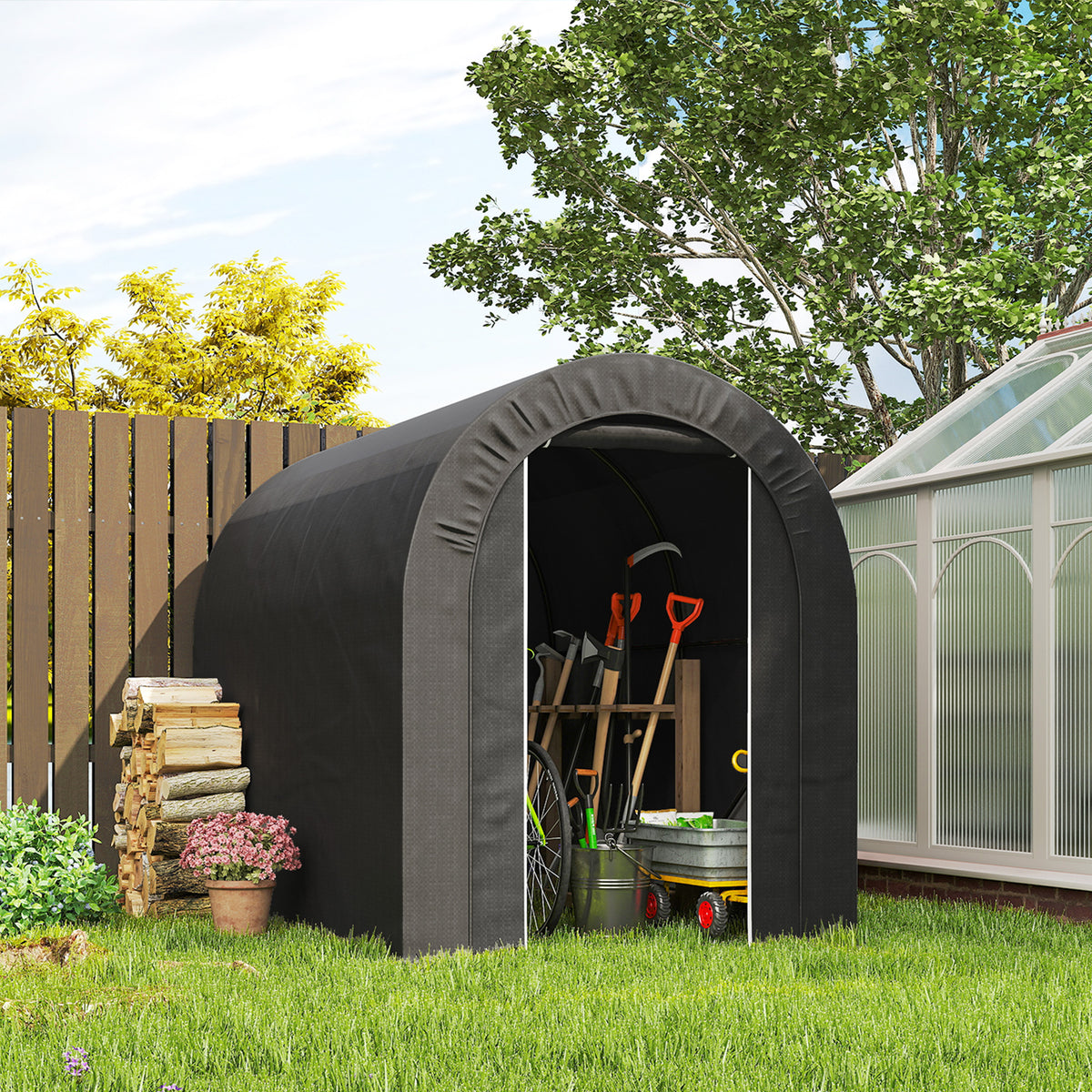 5' x 8' Outdoor Storage Shed, Heavy Duty Galvanized Steel Portable Shed for Bike, Motorcycle, Garden Tools – view 7