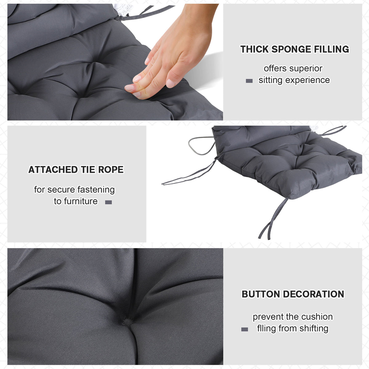 Patio Chair Cushions Set of 2, 39" x 20" x 3" Outdoor Tufted Cushion Set with Ties for Indoor Outdoor – view 8