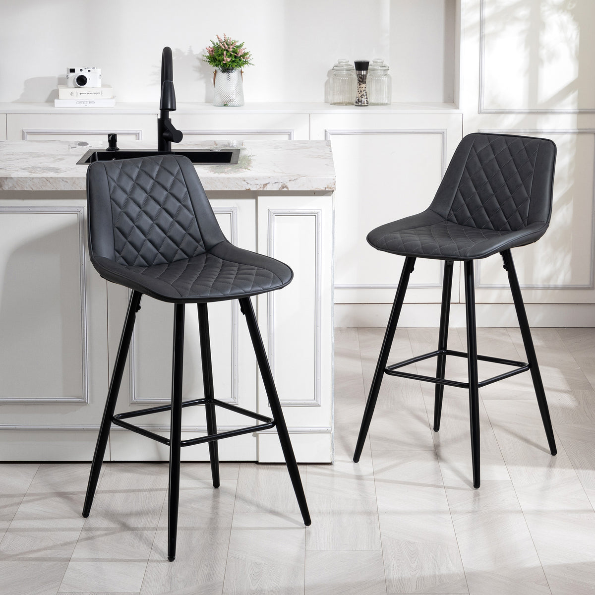 PU Leather Counter Height Bar Chairs Set of 2, 27.75" Bar Stools with Metal Legs for Dining Area – view 7