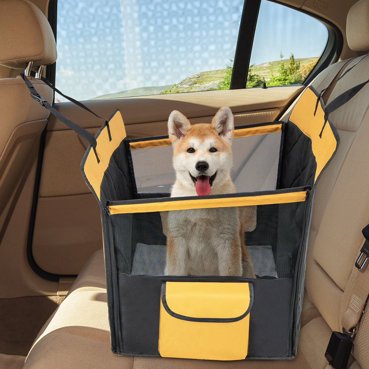 Dog Car Seat Cover with Mesh Window for Small and Medium Dogs-Black view 2