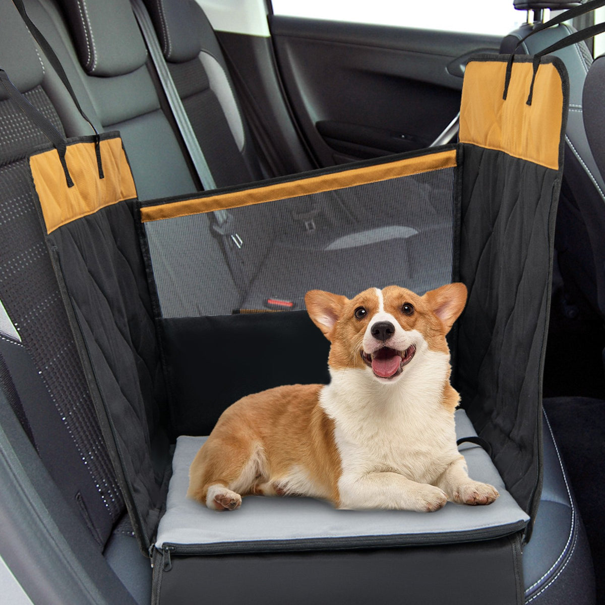 Dog Car Seat Cover with Mesh Window for Small and Medium Dogs-Black view 3