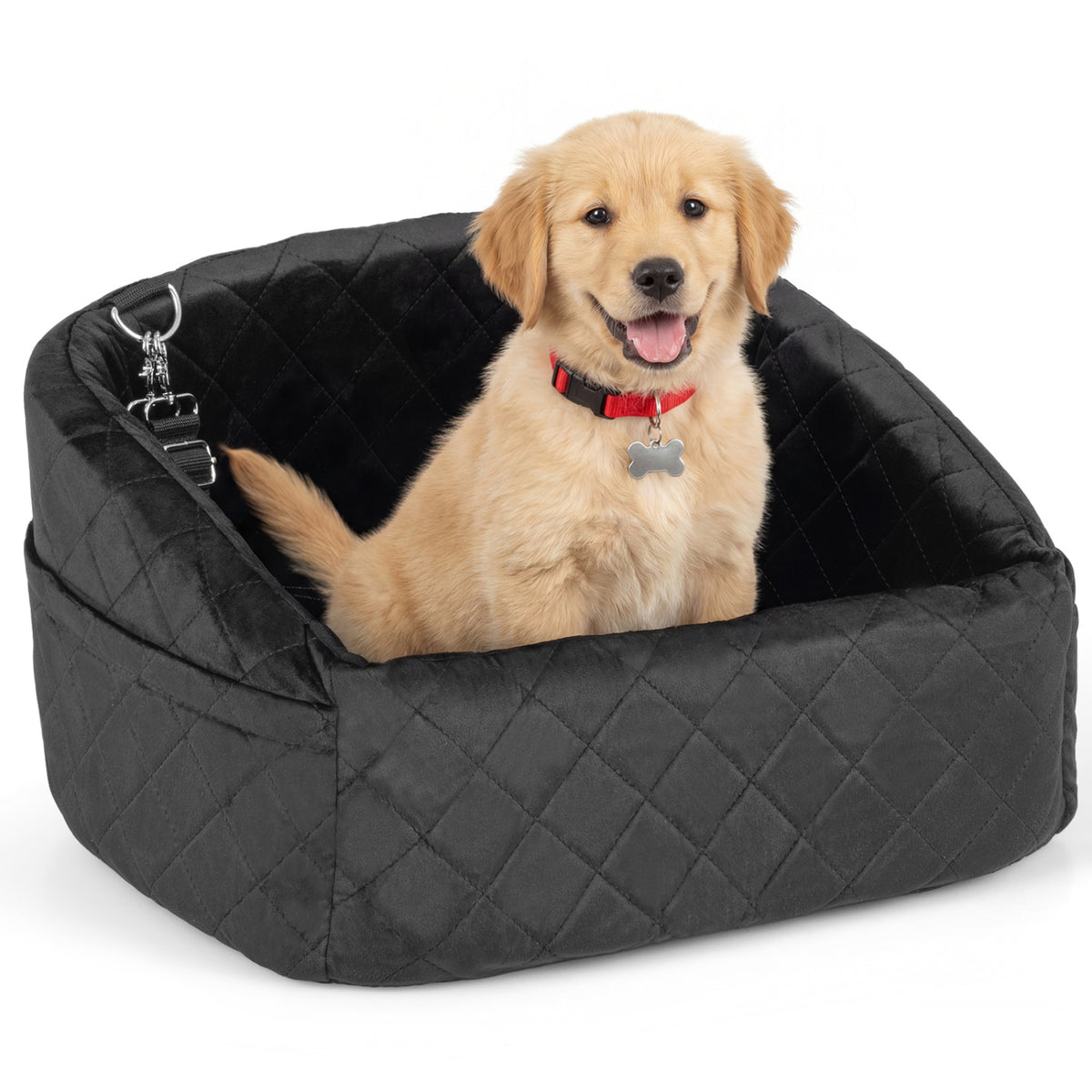 Dog Car Seat for Small and Medium Pets Soft Travel Dog Booster Seat with Safety Straps-Black