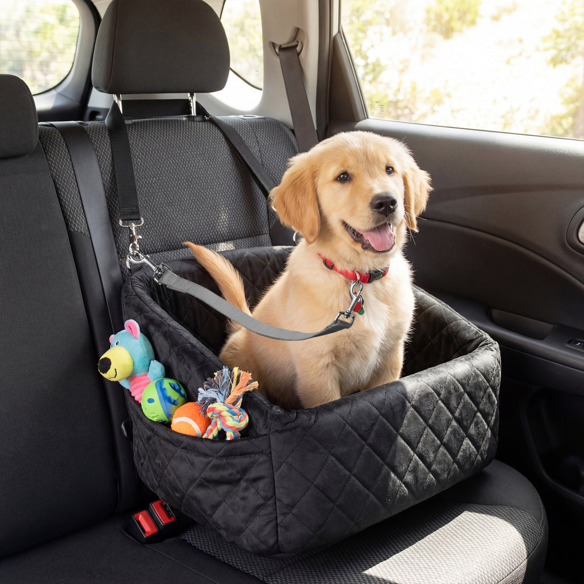 Dog Car Seat for Small and Medium Pets Soft Travel Dog Booster Seat with Safety Straps-Black view 2
