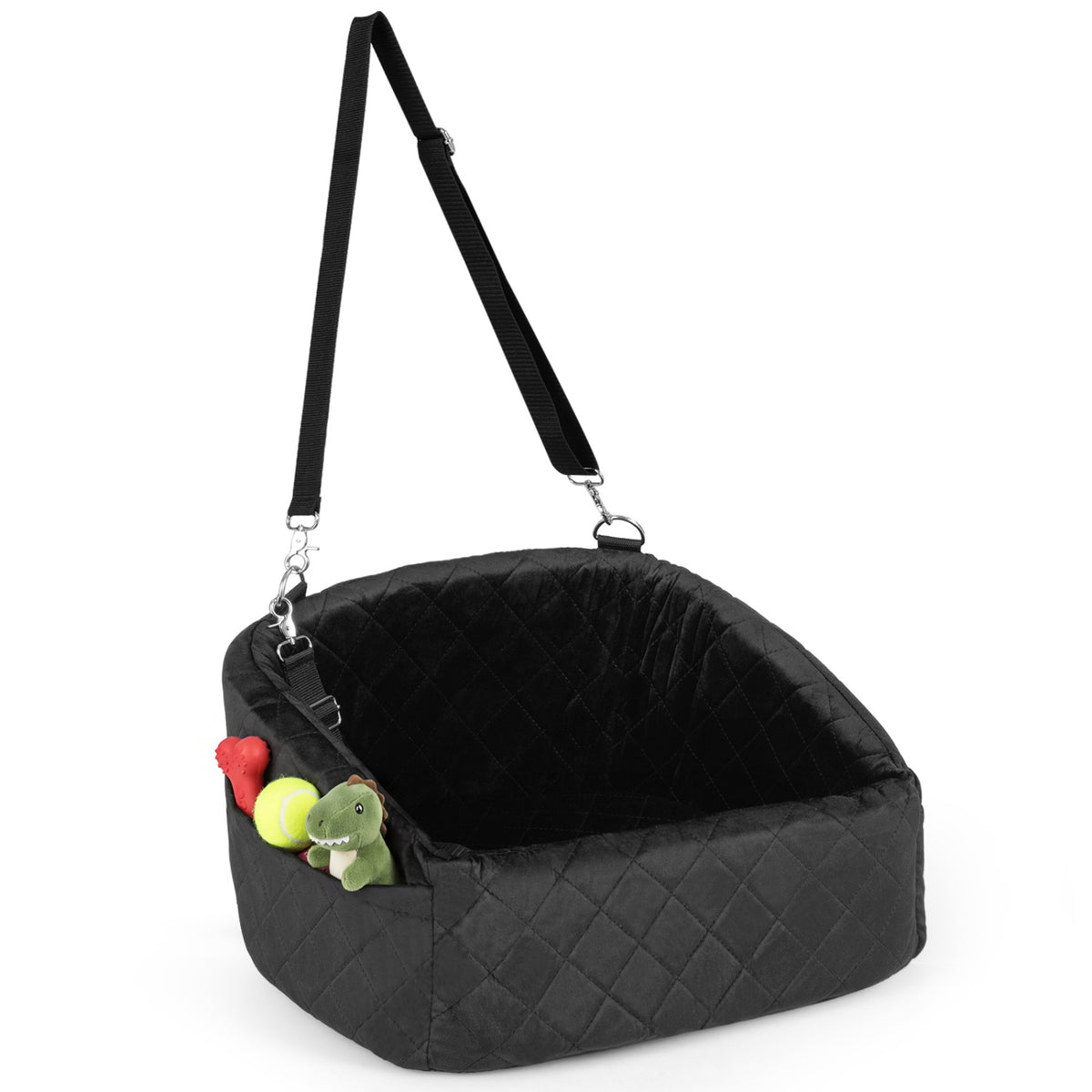 Dog Car Seat for Small and Medium Pets Soft Travel Dog Booster Seat with Safety Straps-Black view 5