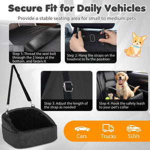 Dog Car Seat for Small and Medium Pets Soft Travel Dog Booster Seat with Safety Straps-Black view 6