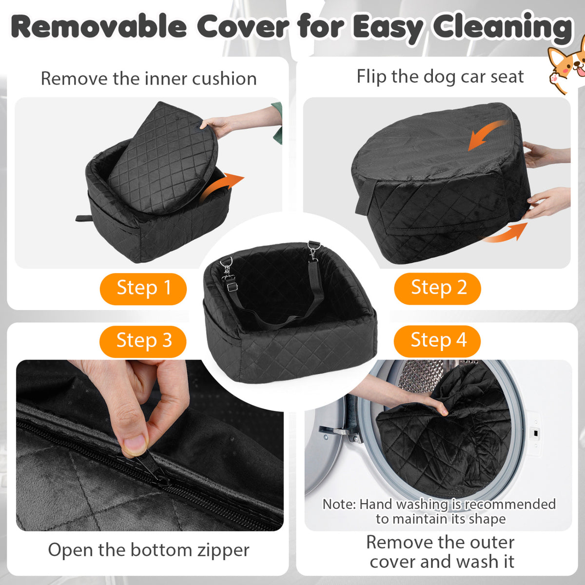 Dog Car Seat for Small and Medium Pets Soft Travel Dog Booster Seat with Safety Straps-Black view 7