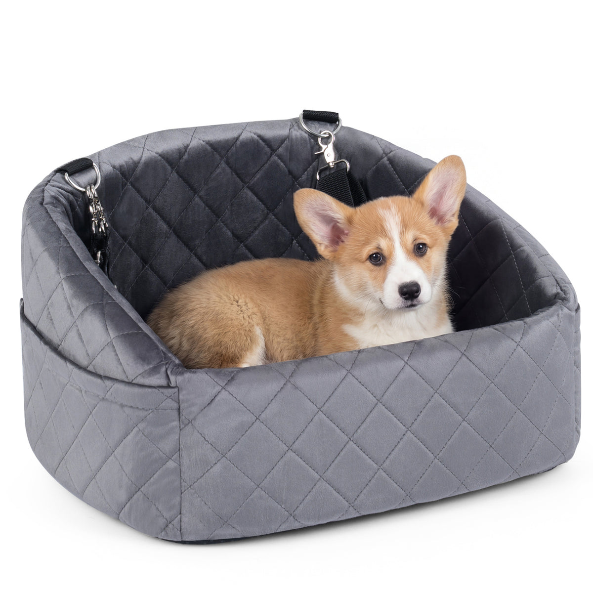 Dog Car Seat for Small and Medium Pets Soft Travel Dog Booster Seat with Safety Straps-Grey