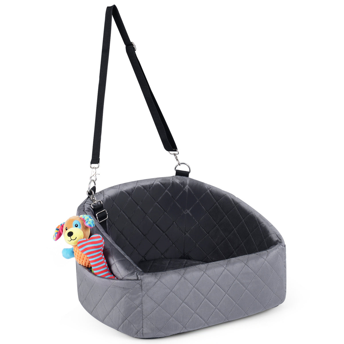 Dog Car Seat for Small and Medium Pets Soft Travel Dog Booster Seat with Safety Straps-Grey view 4