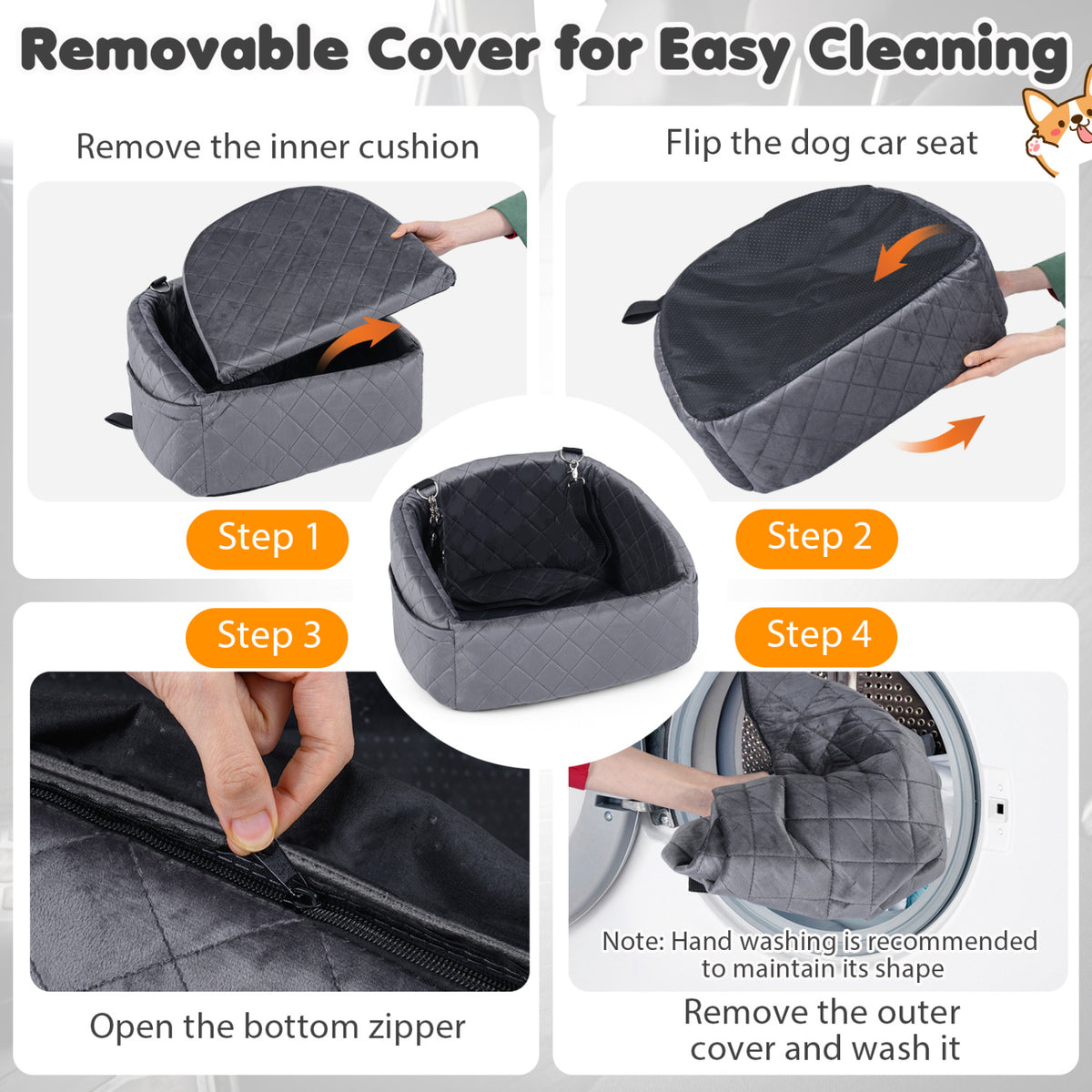 Dog Car Seat for Small and Medium Pets Soft Travel Dog Booster Seat with Safety Straps-Grey view 7