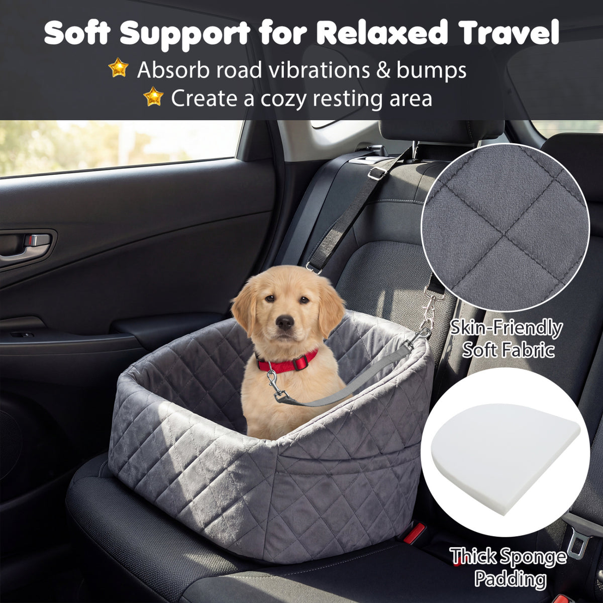 Dog Car Seat for Small and Medium Pets Soft Travel Dog Booster Seat with Safety Straps-Grey view 8