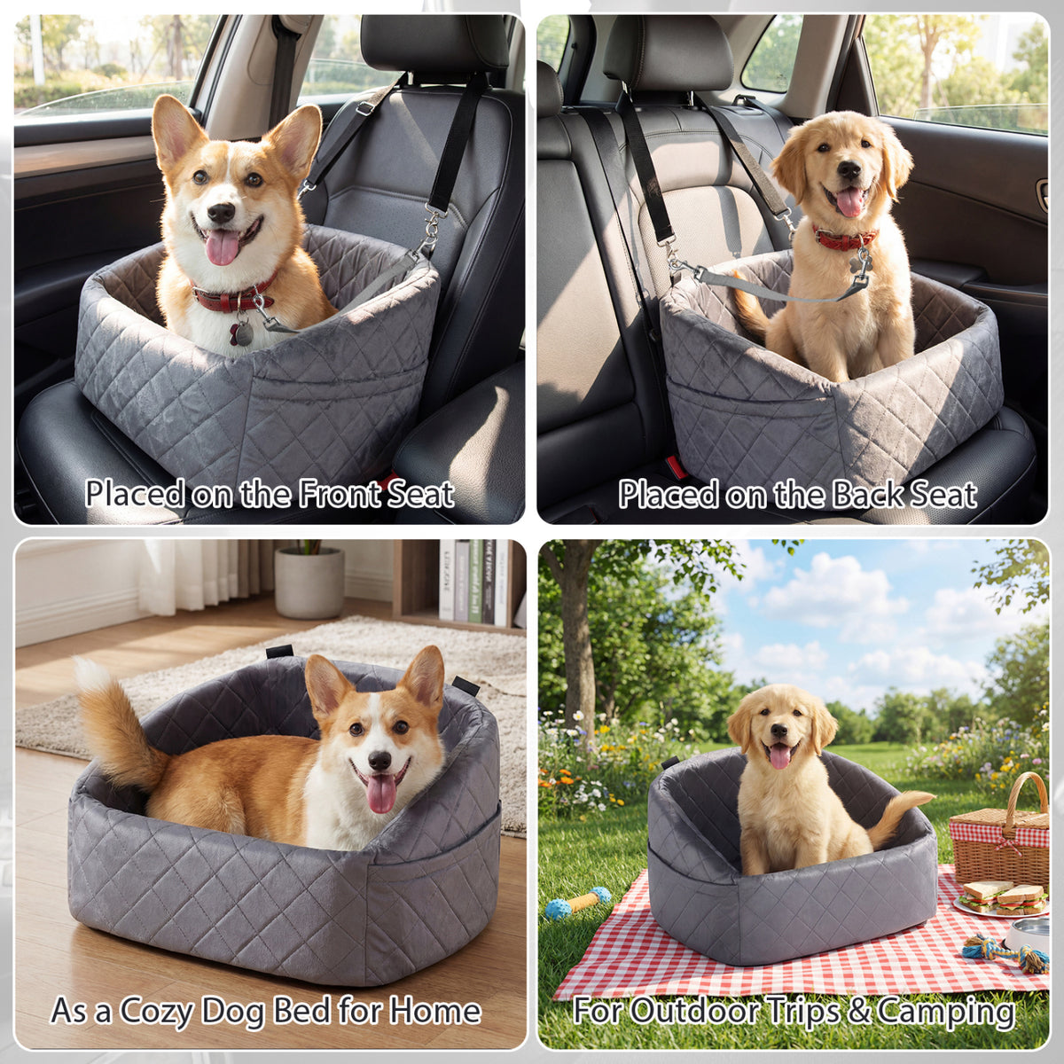 Dog Car Seat for Small and Medium Pets Soft Travel Dog Booster Seat with Safety Straps-Grey view 9