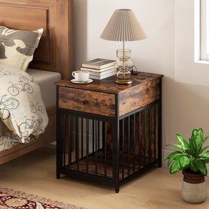 Dog Crate Furniture for Small Dogs Wooden Puppy Kennel with Charging Station-Rustic Brown view 3