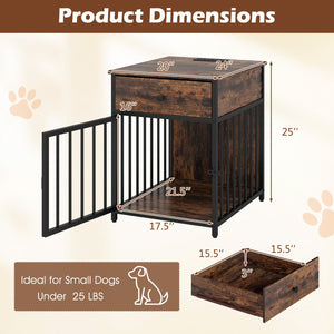 Dog Crate Furniture for Small Dogs Wooden Puppy Kennel with Charging Station-Rustic Brown view 5