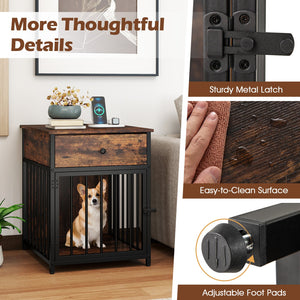 Dog Crate Furniture for Small Dogs Wooden Puppy Kennel with Charging Station-Rustic Brown view 6