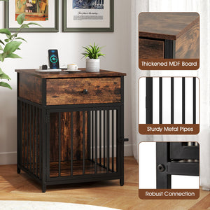 Dog Crate Furniture for Small Dogs Wooden Puppy Kennel with Charging Station-Rustic Brown view 8