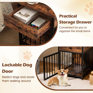 Dog Crate Furniture for Small Dogs Wooden Puppy Kennel with Charging Station-Rustic Brown view 9