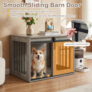 Dog Crate Furniture Heavy Duty Dog Kennel with Sliding Barn Door-Gray view 9