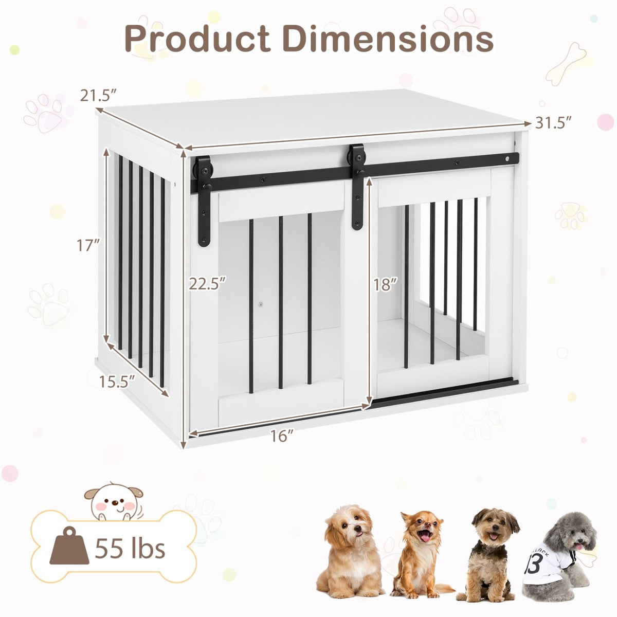 Dog Crate Furniture Heavy Duty Dog Kennel with Sliding Barn Door-White view 5