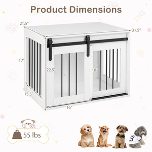 Dog Crate Furniture Heavy Duty Dog Kennel with Sliding Barn Door-White view 5