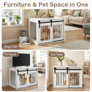Dog Crate Furniture Heavy Duty Dog Kennel with Sliding Barn Door-White view 6