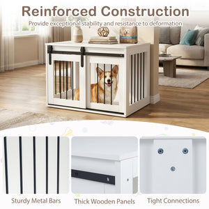 Dog Crate Furniture Heavy Duty Dog Kennel with Sliding Barn Door-White view 8