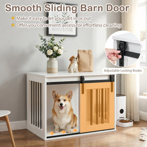 Dog Crate Furniture Heavy Duty Dog Kennel with Sliding Barn Door-White view 9