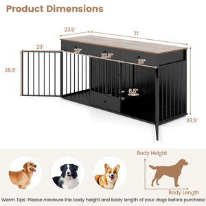 Dog Crate Furniture Indoor Modern Dog Kennel with Divider 3 Drawers and Pull-out Feeder-Black view 5