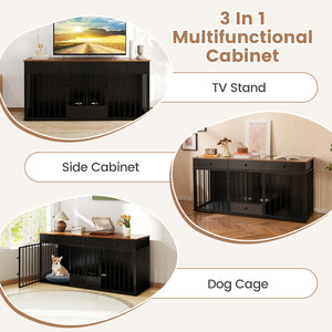 Dog Crate Furniture Indoor Modern Dog Kennel with Divider 3 Drawers and Pull-out Feeder-Black view 8
