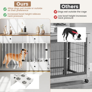 Dog Crate Furniture Indoor Modern Dog Kennel with Divider 3 Drawers and Pull-out Feeder-White view 6