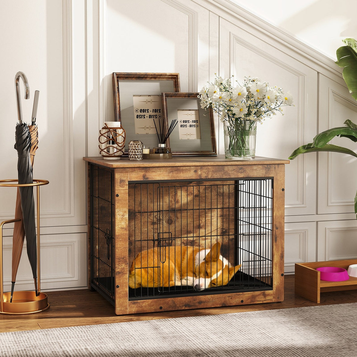 Dog Crate Furniture with Cushion and Double Doors for Small/Medium Dogs-33 Inches view 3