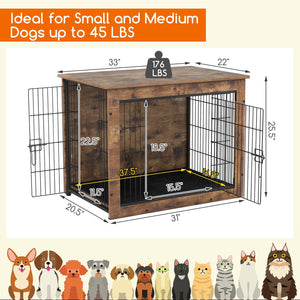 Dog Crate Furniture with Cushion and Double Doors for Small/Medium Dogs-33 Inches view 5