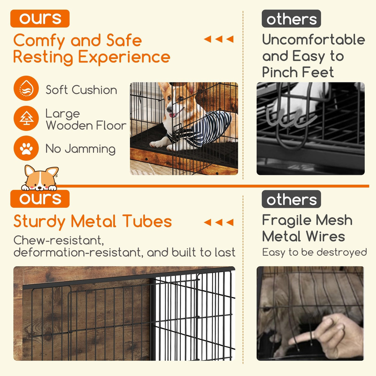 Dog Crate Furniture with Cushion and Double Doors for Small/Medium Dogs-33 Inches view 6