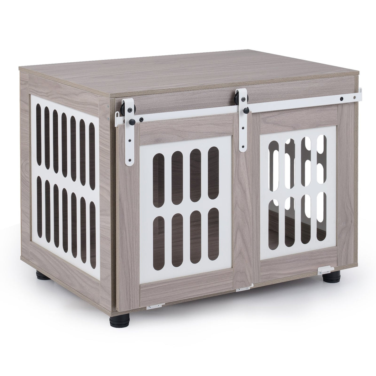 Dog Crate Furniture with Sliding Barn Door for Small Medium Dogs-Gray